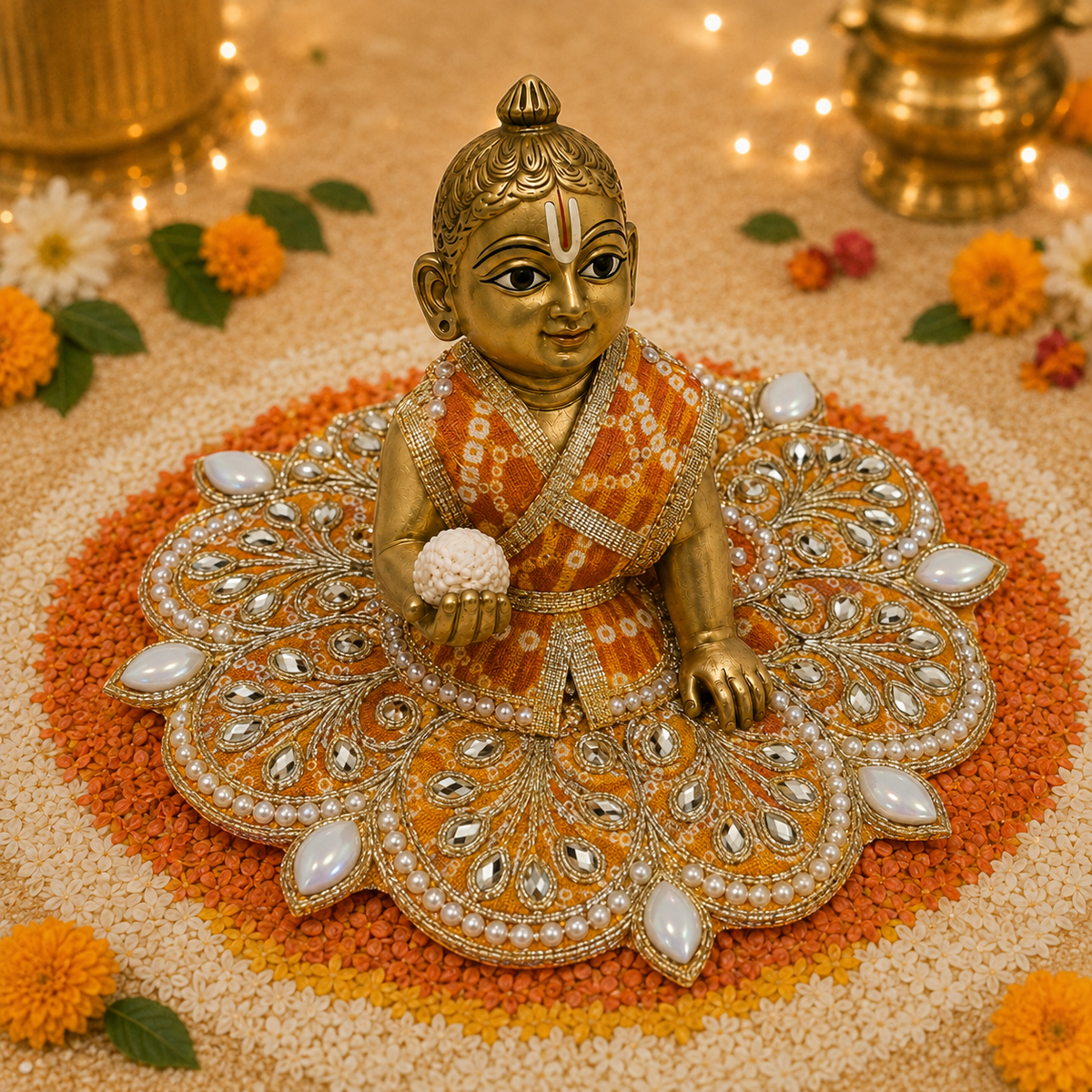 Gulabi Pearl Kundan Laddu Gopal Poshak – Size 1 alternate view