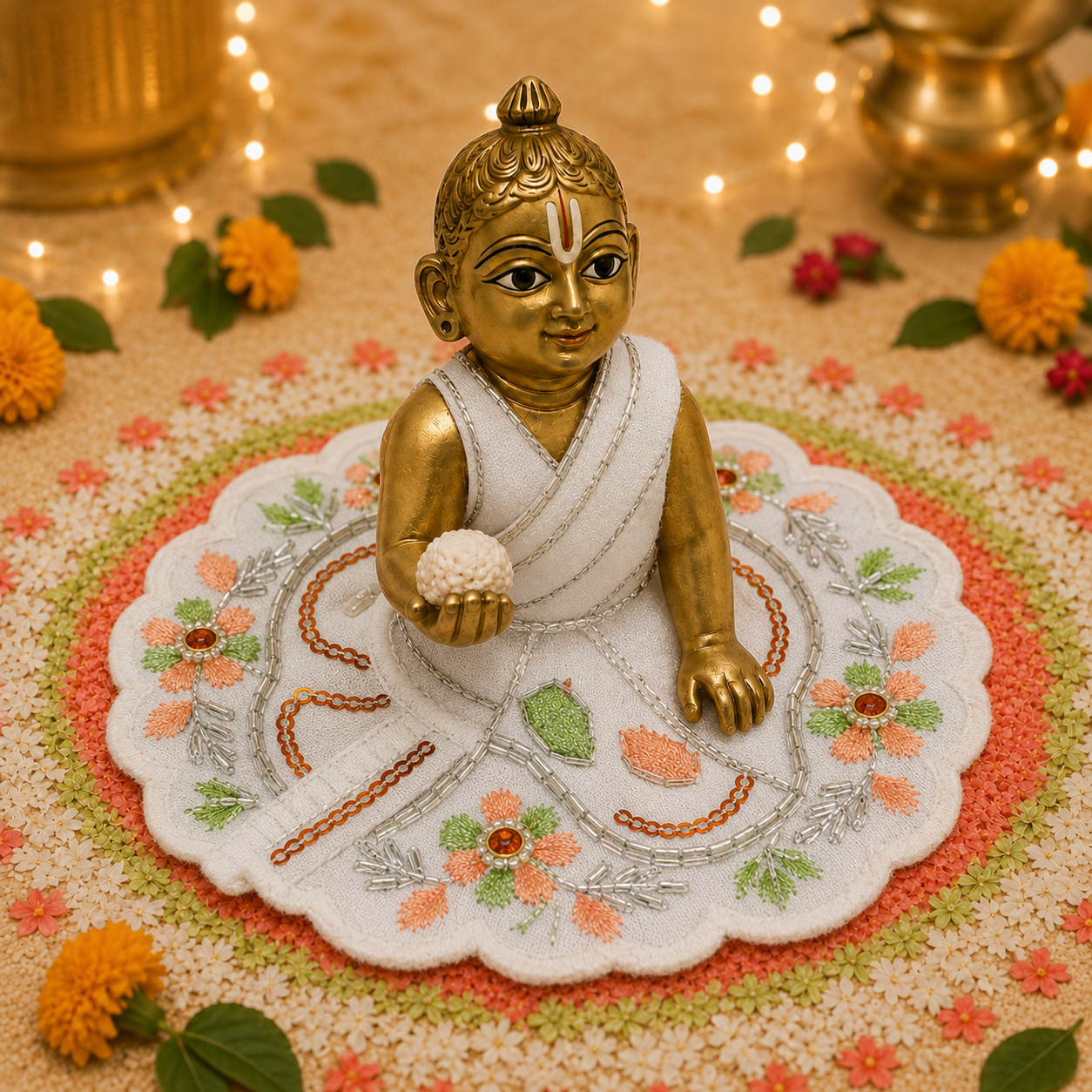 Ivory Peach Floral Laddu Gopal Poshak – Size 1 alternate view