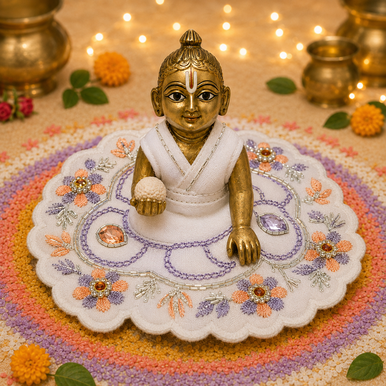 Ivory Sunshine Floral Laddu Gopal Poshak – Size 1 front view