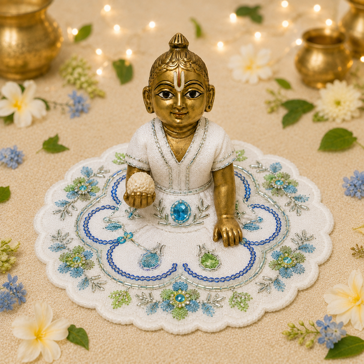 Ivory Lavender Floral Laddu Gopal Poshak – Size 1 front view