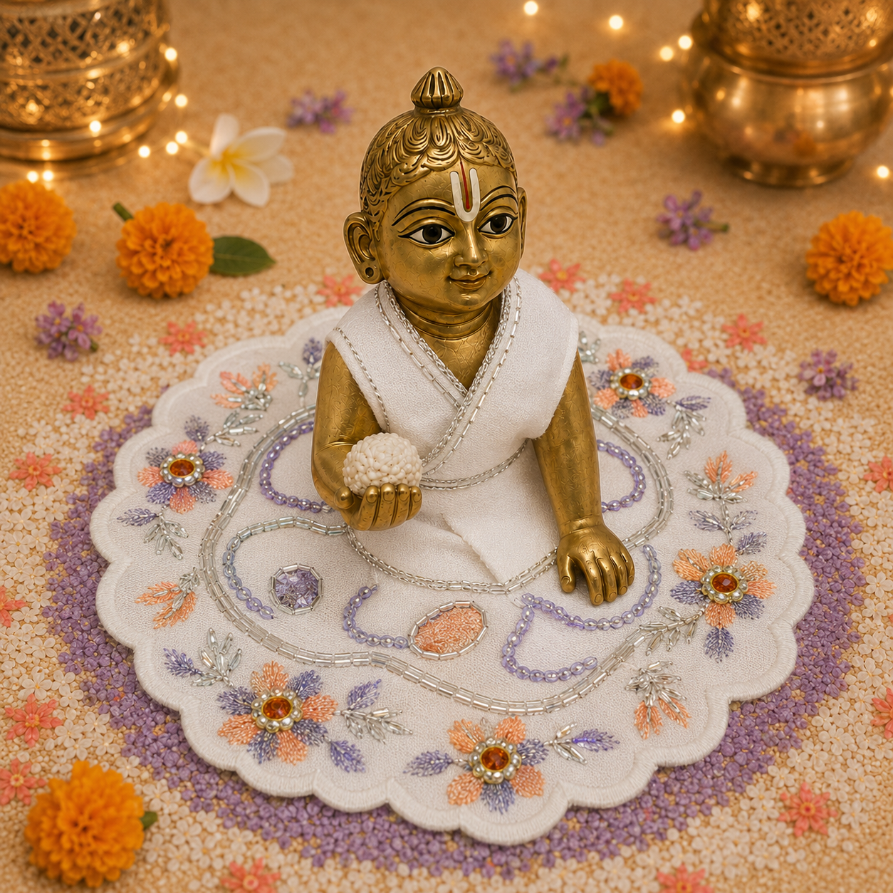 Ivory Lavender Floral Laddu Gopal Poshak – Size 1 alternate view