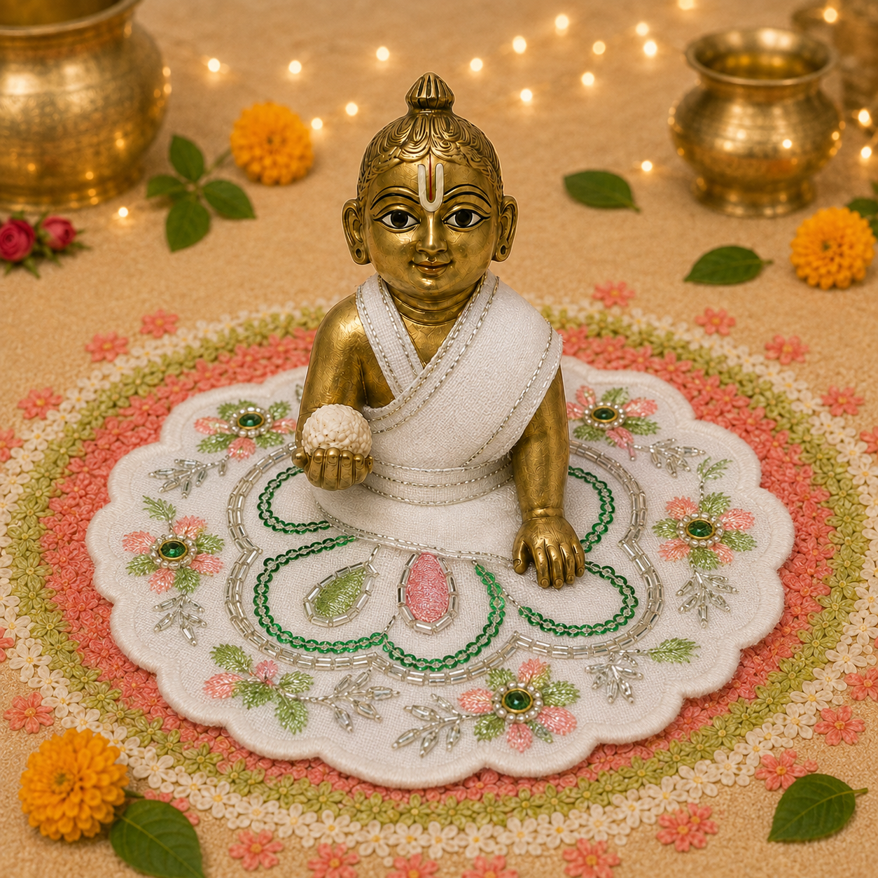 Ivory Neel Floral Laddu Gopal Poshak – Size 1 front view