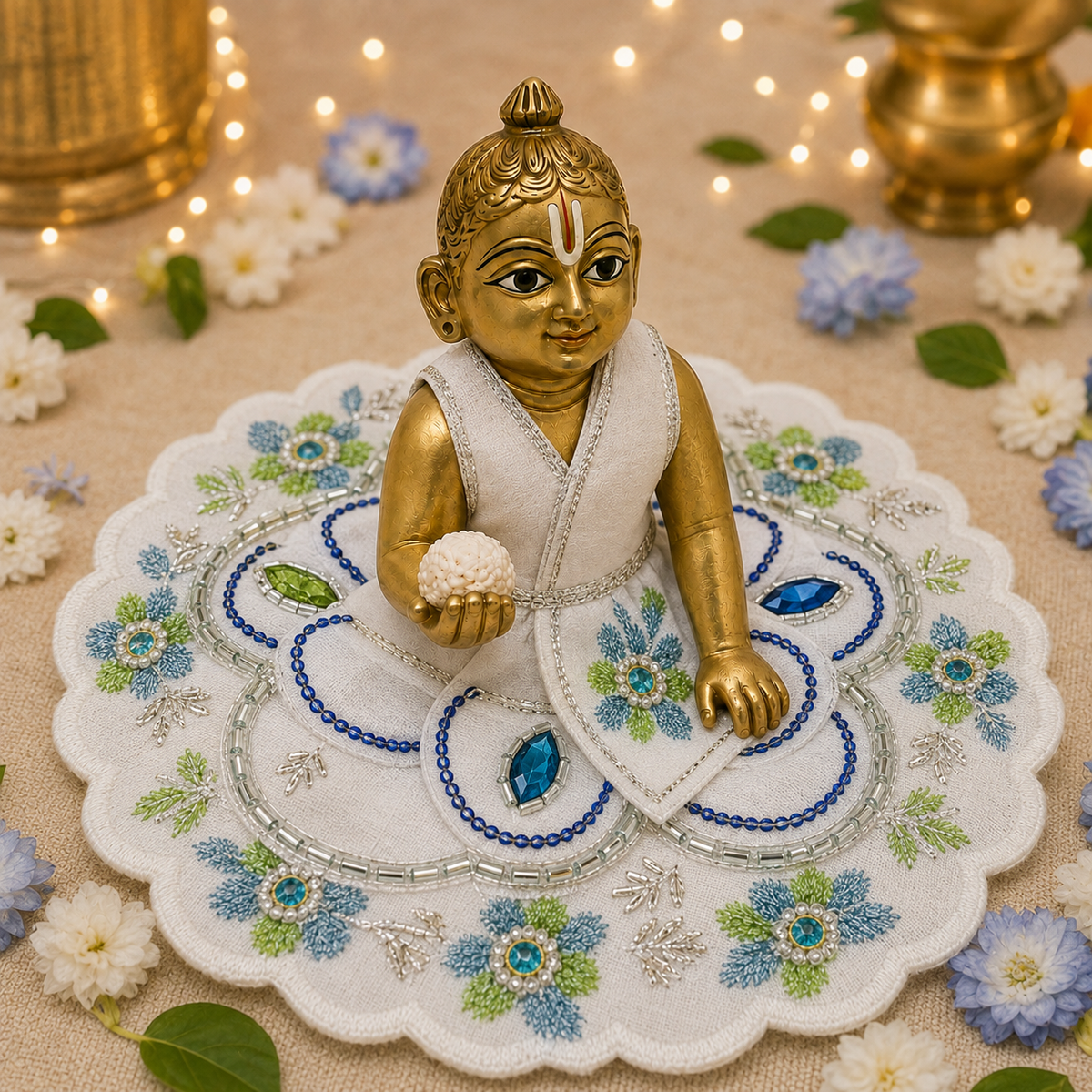 Ivory Neel Floral Laddu Gopal Poshak – Size 1 alternate view