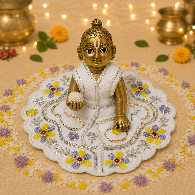 Ivory Blush Floral Laddu Gopal Poshak – Size 1 front view