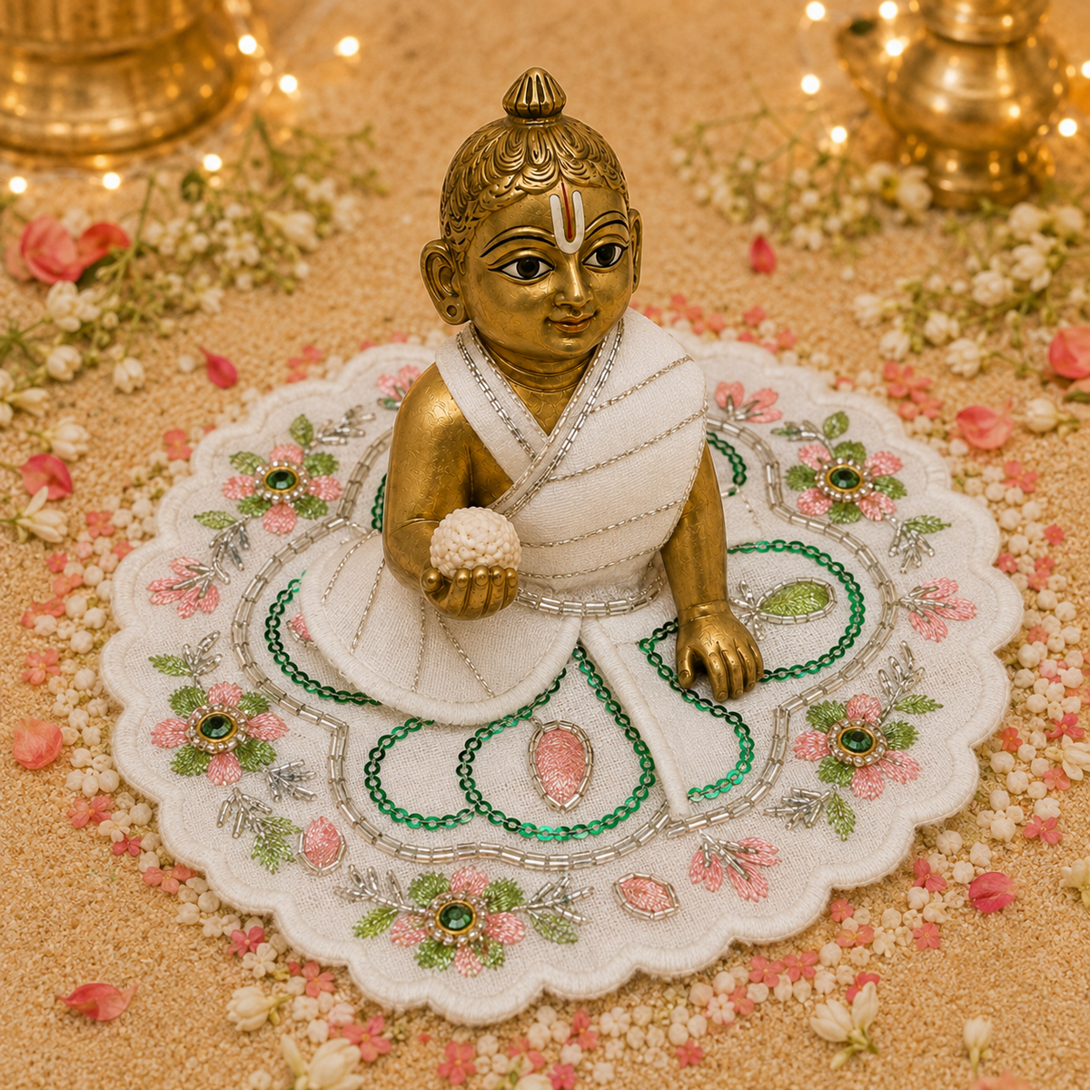 Ivory Blush Floral Laddu Gopal Poshak – Size 1 alternate view