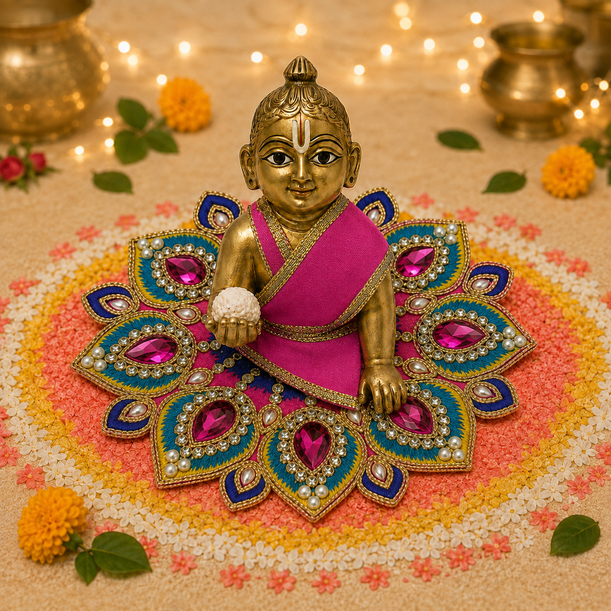 Rani Neel Peacock Crystal Laddu Gopal Poshak – Size 2 front view