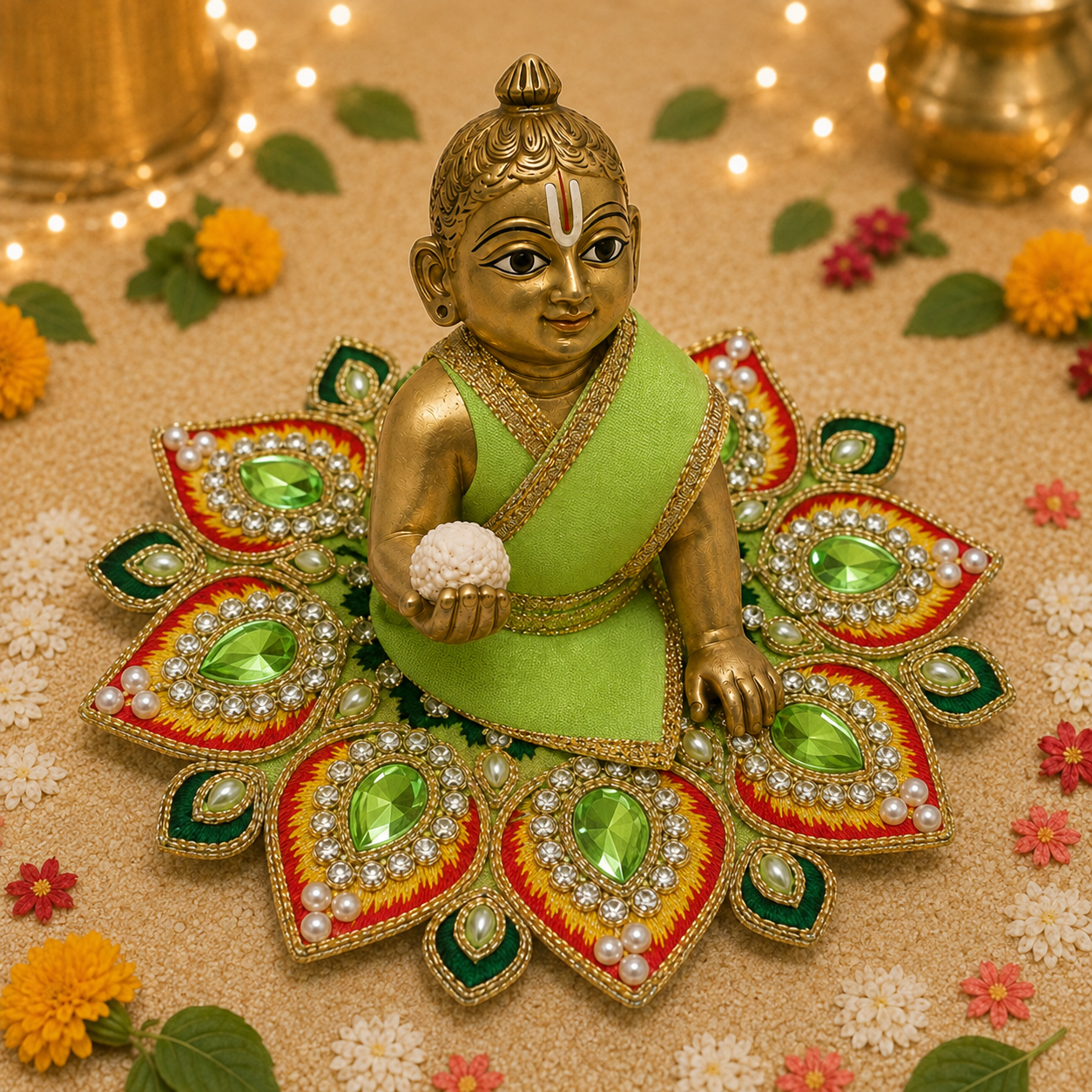 Pista Rakta Peacock Crystal Laddu Gopal Poshak – Size 2 alternate view
