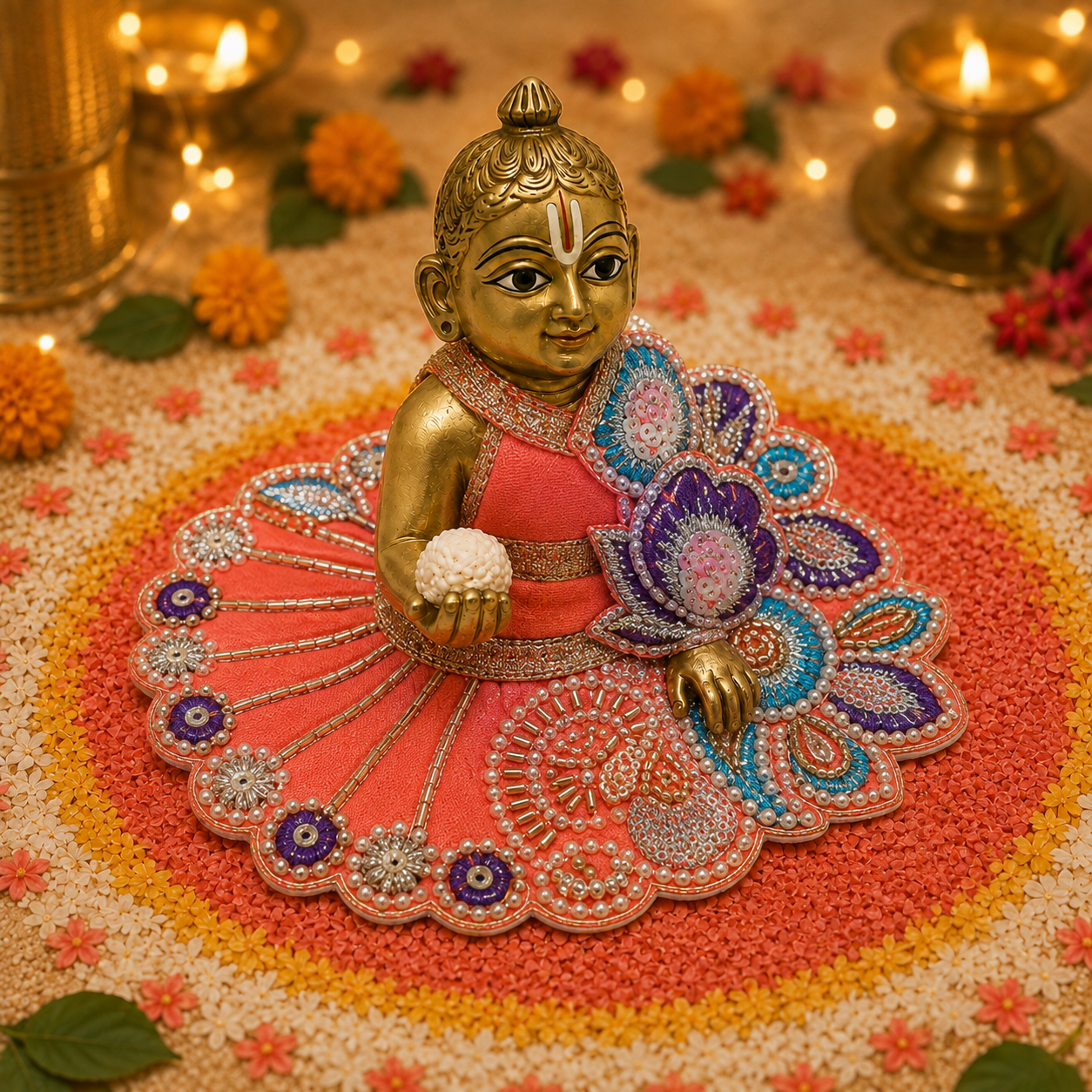 Coral Neel Floral Zardozi Laddu Gopal Poshak – Size 2 alternate view