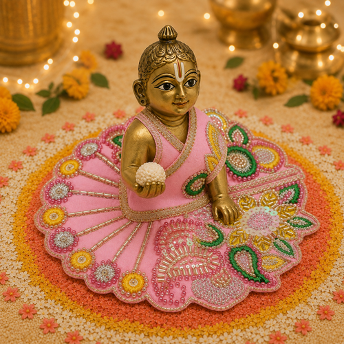 Blush Emerald Floral Zardozi Laddu Gopal Poshak – Size 2 alternate view