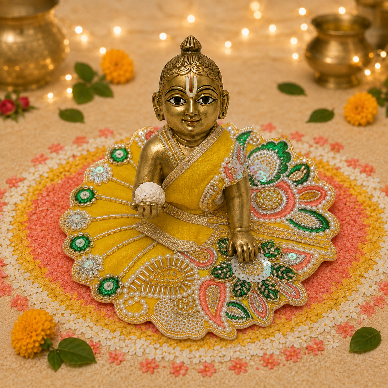 Surya Emerald Floral Zardozi Laddu Gopal Poshak – Size 2 front view