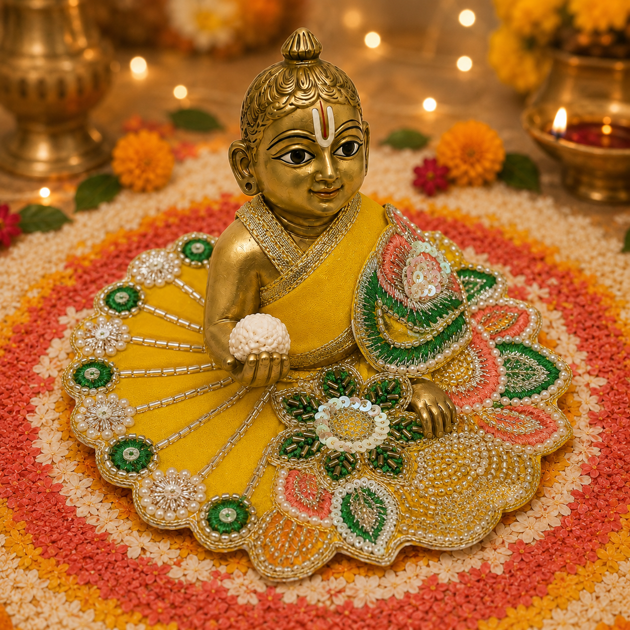 Surya Emerald Floral Zardozi Laddu Gopal Poshak – Size 2 alternate view
