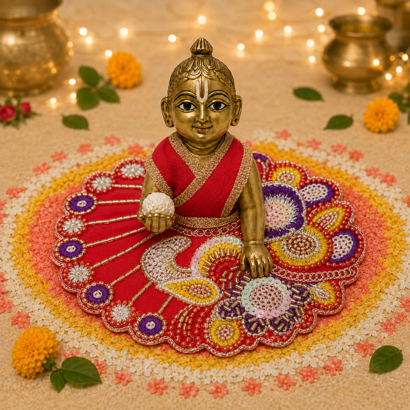 Rakta Neel Floral Zardozi Laddu Gopal Poshak – Size 2 front view