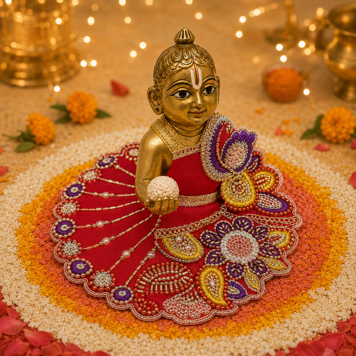 Rakta Neel Floral Zardozi Laddu Gopal Poshak – Size 2 alternate view