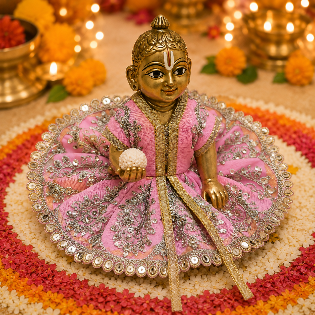 Gulabi Silver Petal Laddu Gopal Poshak – Size 2 alternate view