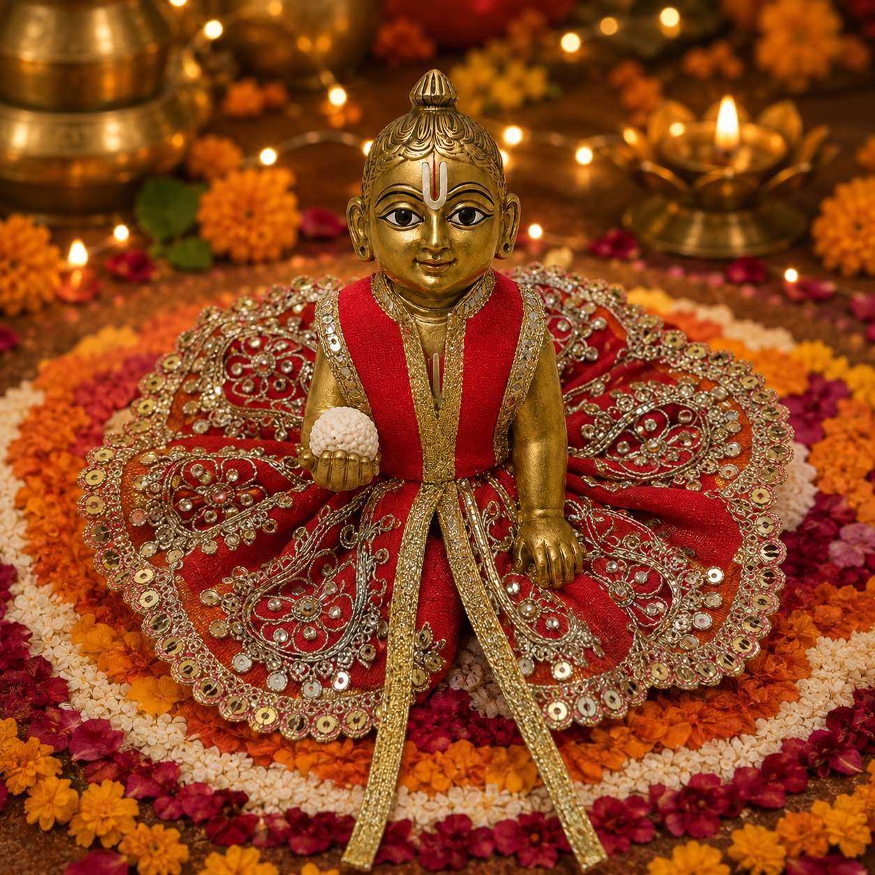 Crimson Silver Petal Laddu Gopal Poshak – Size 2 front view