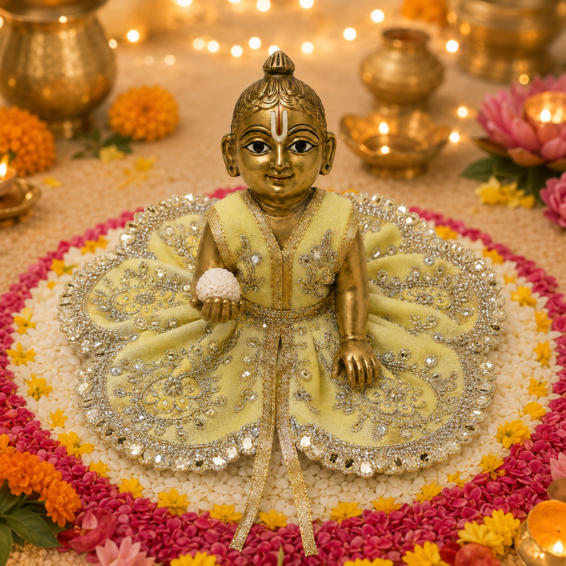 Lemon Silver Petal Laddu Gopal Poshak – Size 2 front view