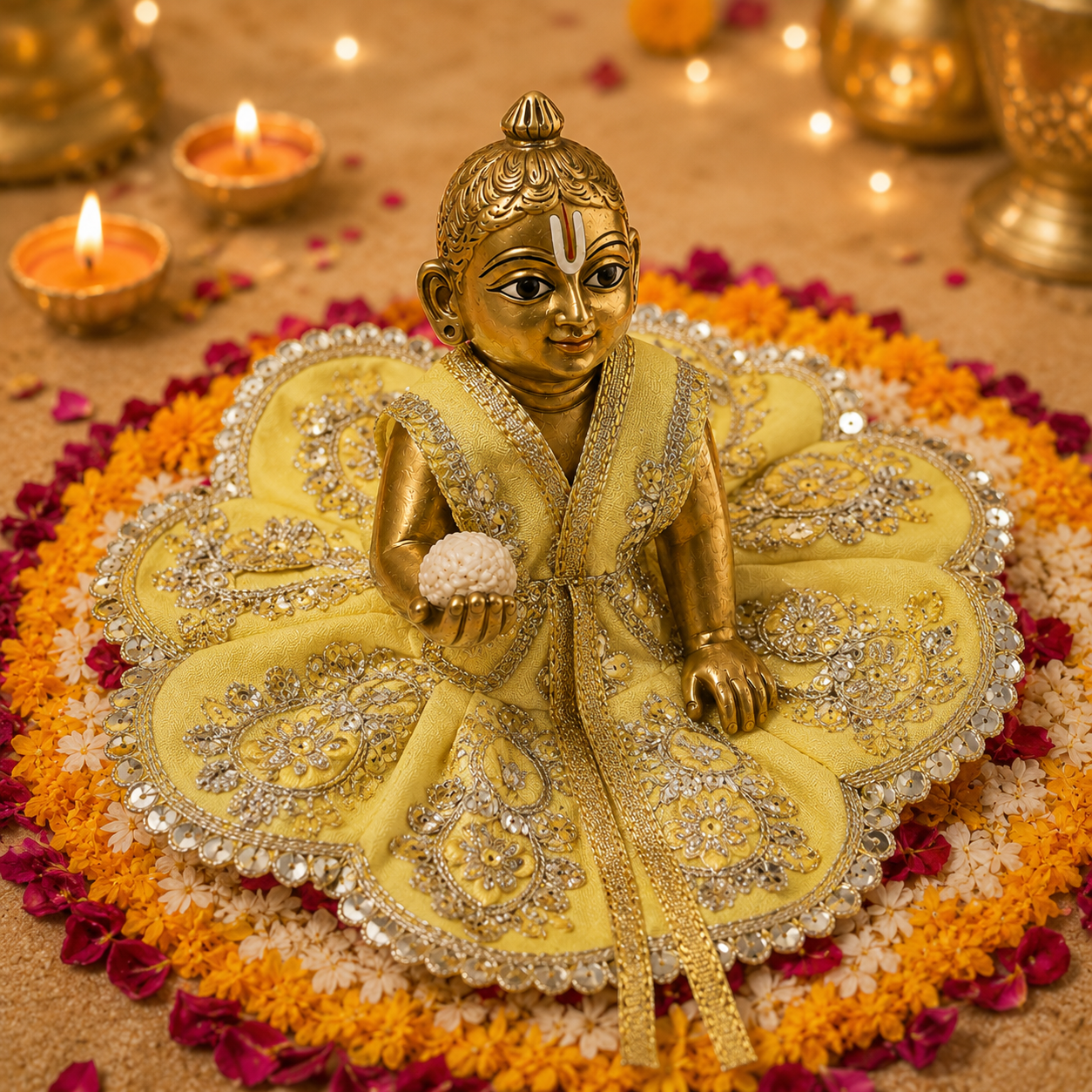 Lemon Silver Petal Laddu Gopal Poshak – Size 2 alternate view