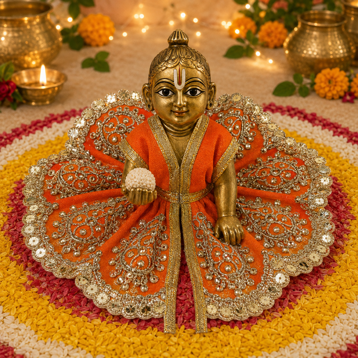Kesari Silver Petal Laddu Gopal Poshak – Size 2 front view