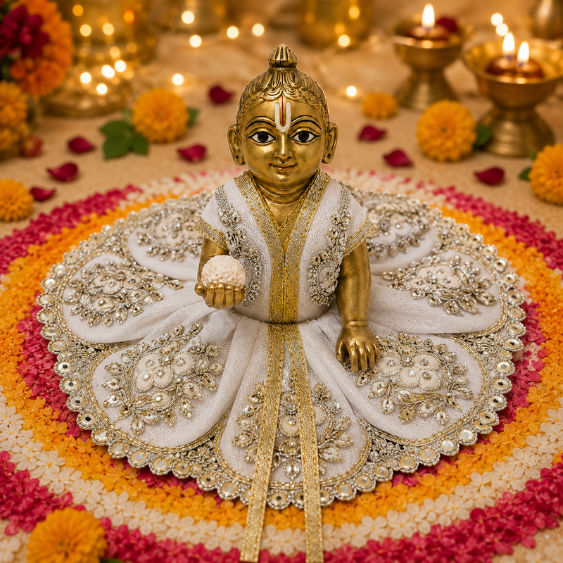 Ivory Silver Petal Laddu Gopal Poshak – Size 2 front view