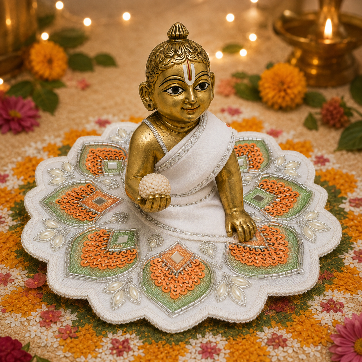 Peach Sage Peacock Pearl Laddu Gopal Poshak – Size 3, view 2