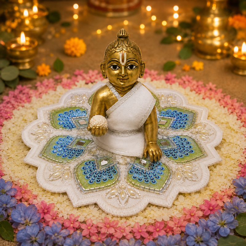 Neel Mint Peacock Pearl Laddu Gopal Poshak – Size 3, view 1
