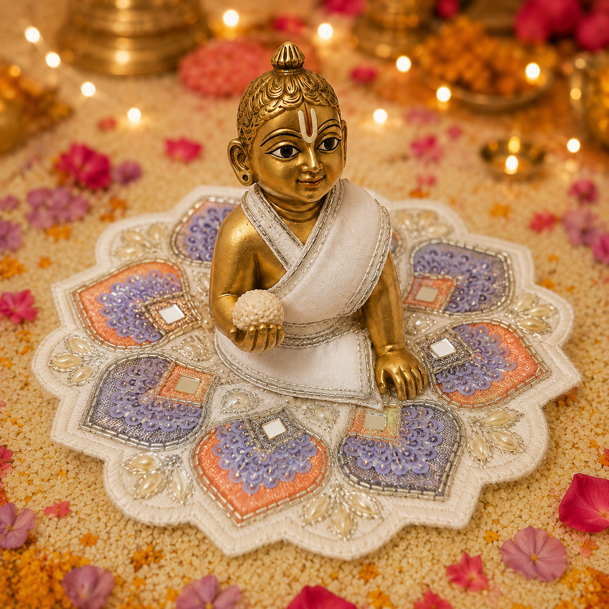 Lavender Peach Peacock Pearl Laddu Gopal Poshak – Size 3, view 2