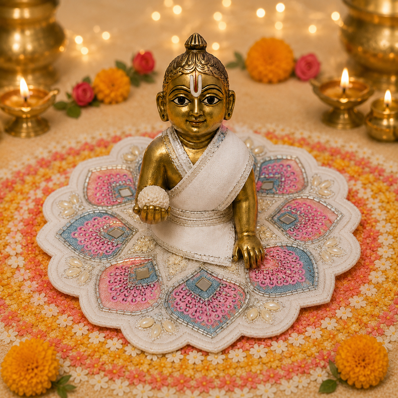 Gulabi Neel Peacock Pearl Laddu Gopal Poshak – Size 3, view 1