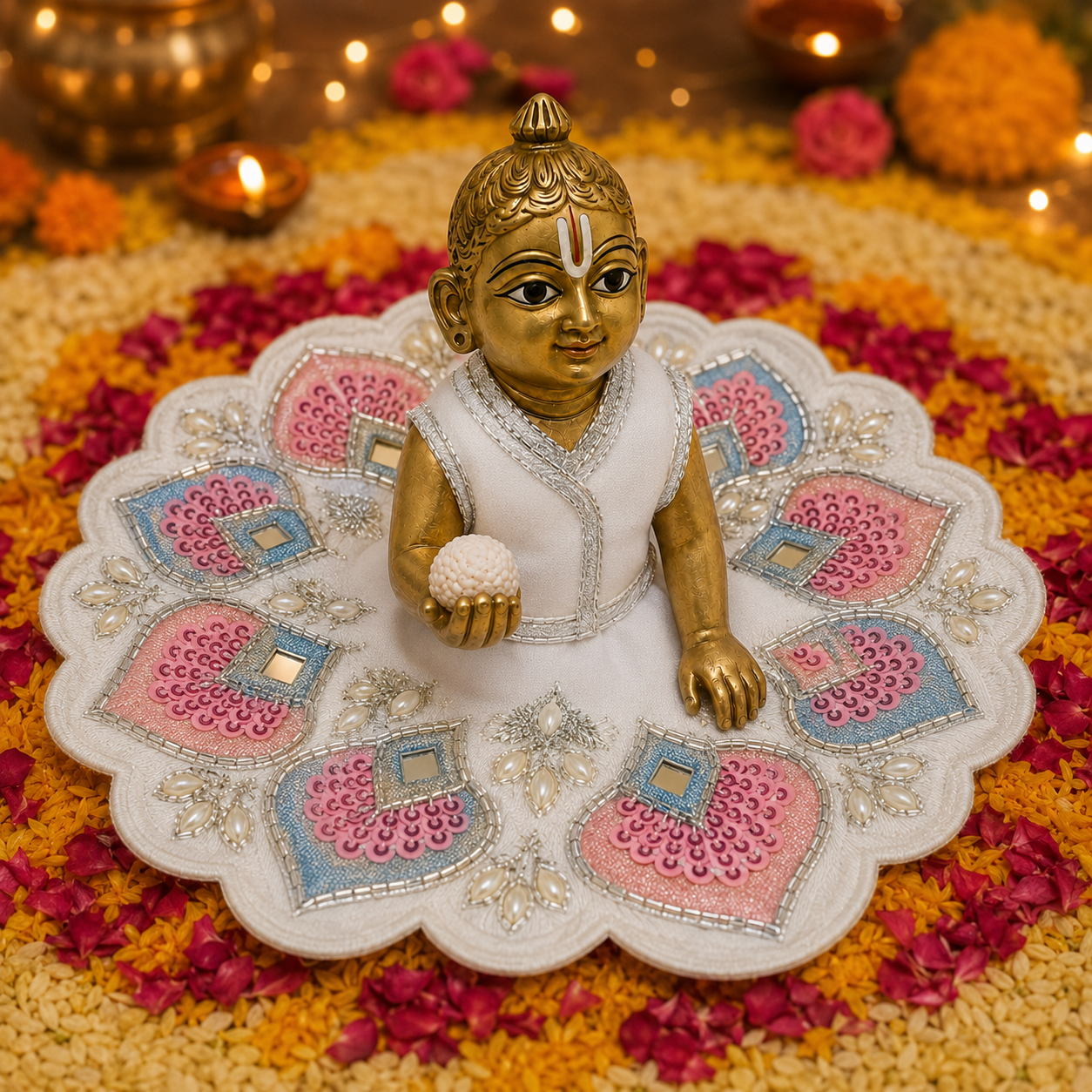 Gulabi Neel Peacock Pearl Laddu Gopal Poshak – Size 3, view 2
