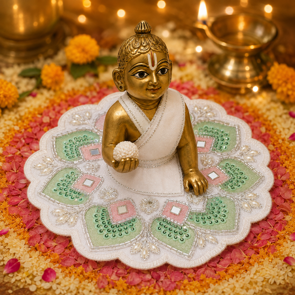 Mint Blush Peacock Pearl Laddu Gopal Poshak – Size 3, view 2