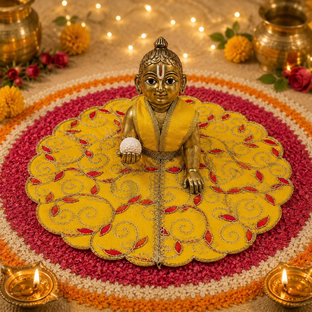 Surya Yellow Red Vine Laddu Gopal Poshak – Size 4, view 1