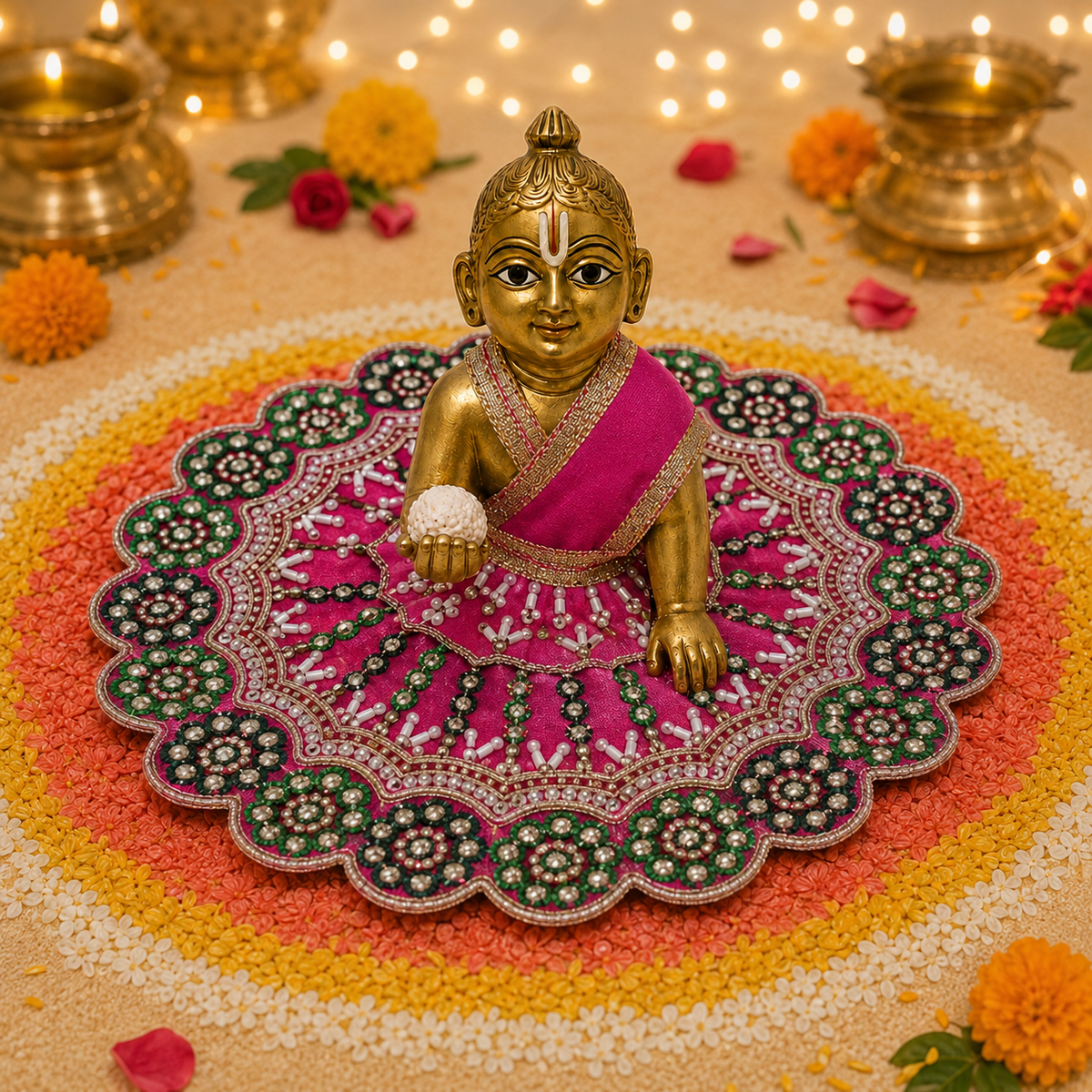 Rani Emerald Crystal Mandala Laddu Gopal Poshak – Size 4, view 1