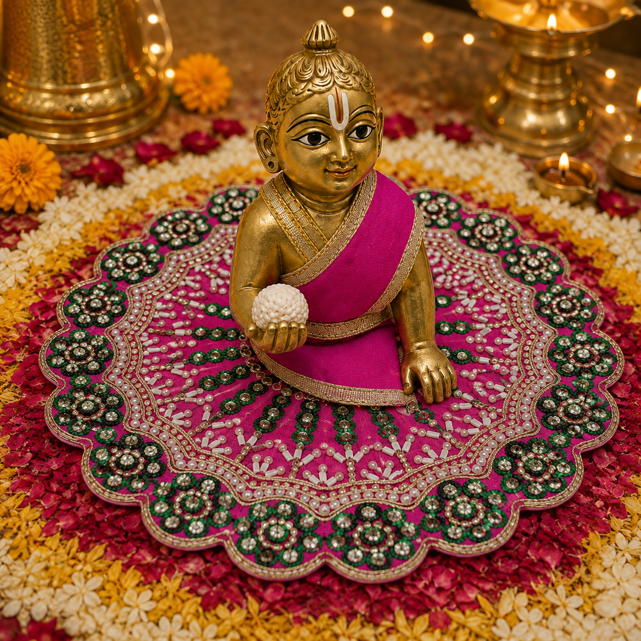 Rani Emerald Crystal Mandala Laddu Gopal Poshak – Size 4, view 2