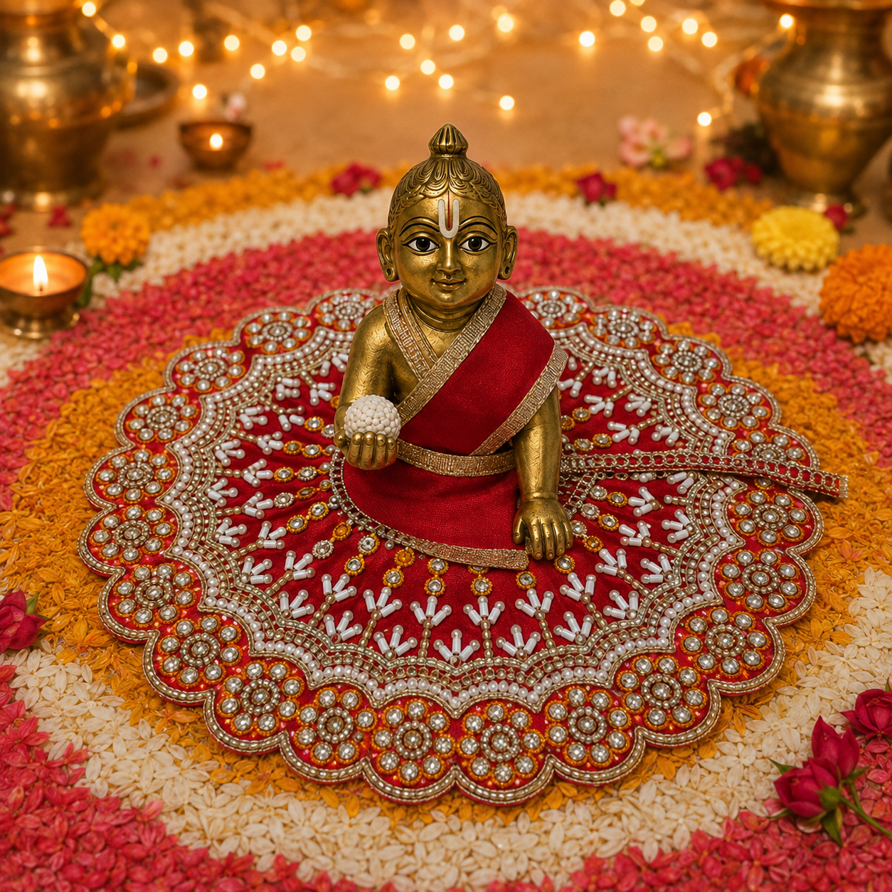 Crimson Kesari Crystal Mandala Laddu Gopal Poshak – Size 4, view 1