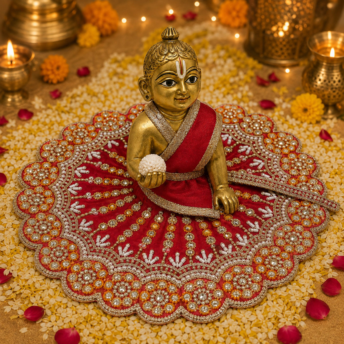 Crimson Kesari Crystal Mandala Laddu Gopal Poshak – Size 4, view 2