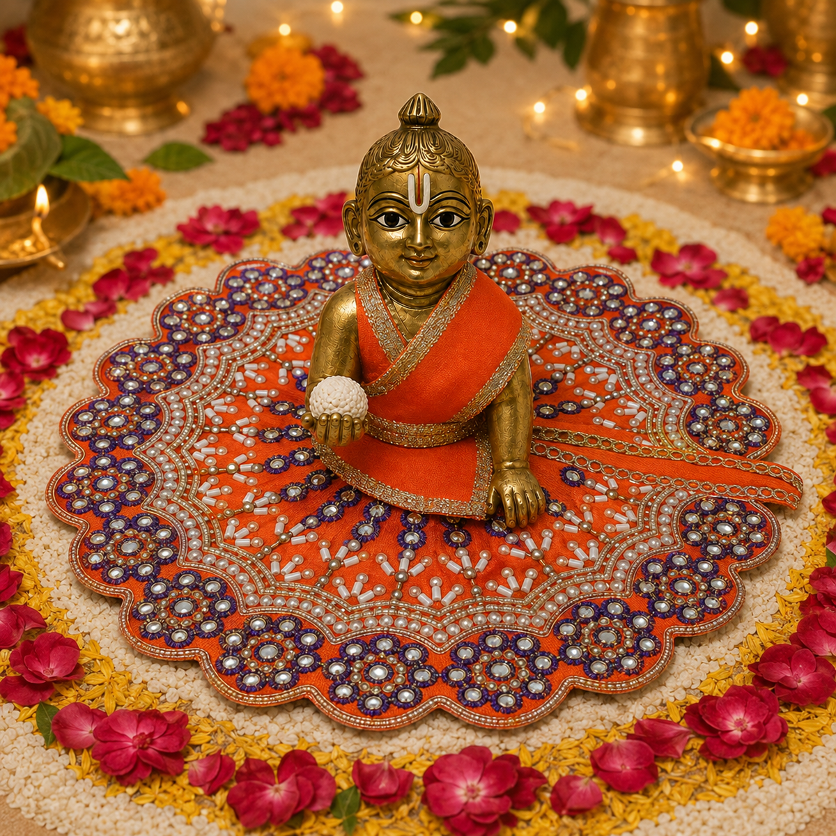 Kesari Violet Crystal Mandala Laddu Gopal Poshak – Size 4, view 1