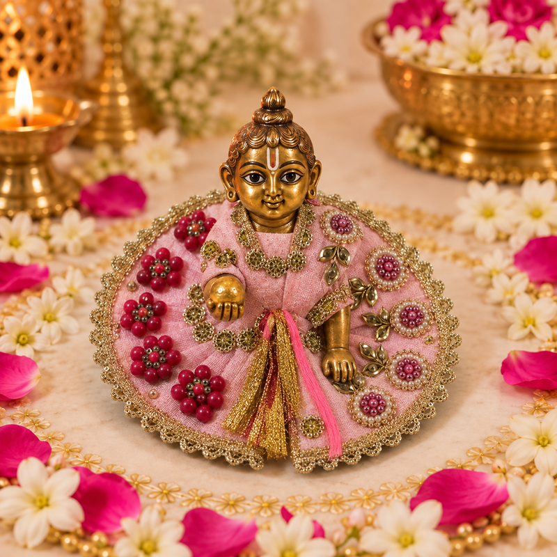 Blush Ruby Floral Pearl Size 0 Laddu Gopal Poshak front view