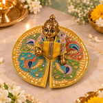 Kesari Multicolour Peacock Pearl Size 0 Laddu Gopal Poshak angled view