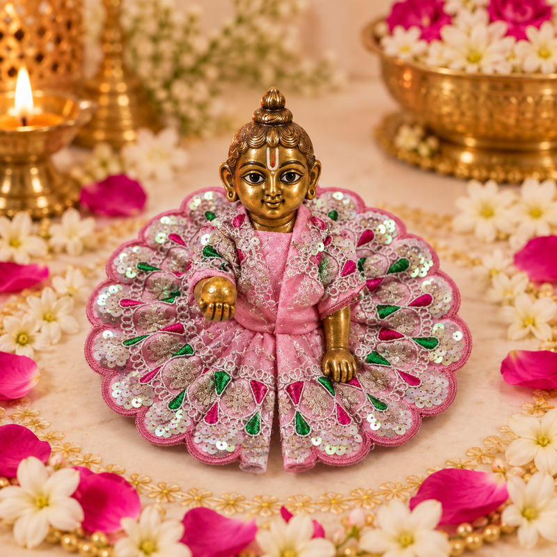 Blush Floral Sequin Size 0 Laddu Gopal Poshak front view