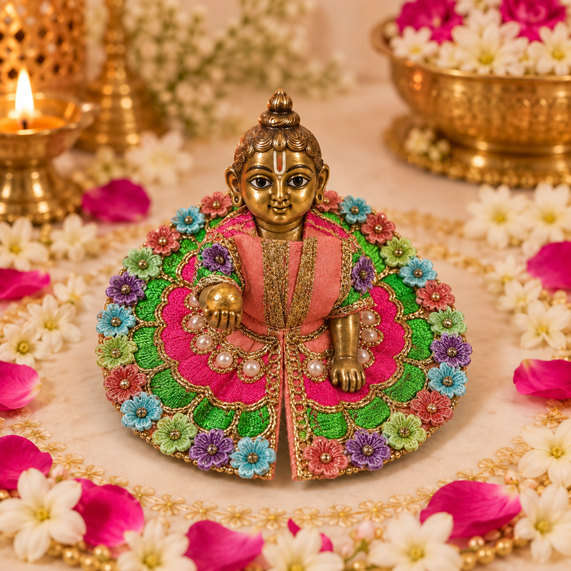 Multicolour Floral Petal Size 0 Laddu Gopal Poshak front view