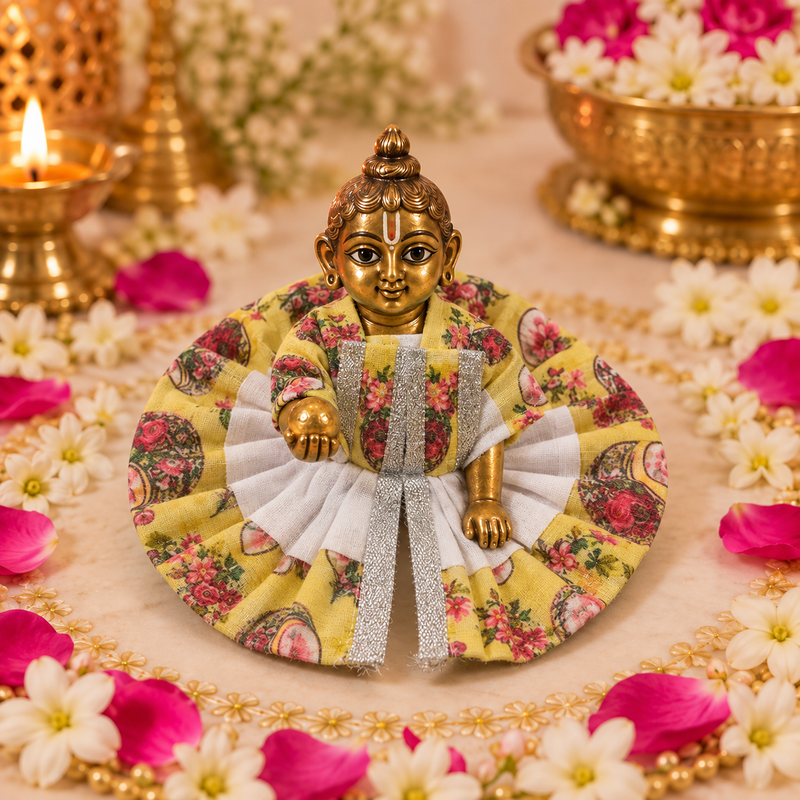 Basanti Floral Cotton Size 0 Laddu Gopal Poshak front view