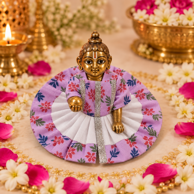 Lilac Floral Cotton Size 0 Laddu Gopal Poshak front view