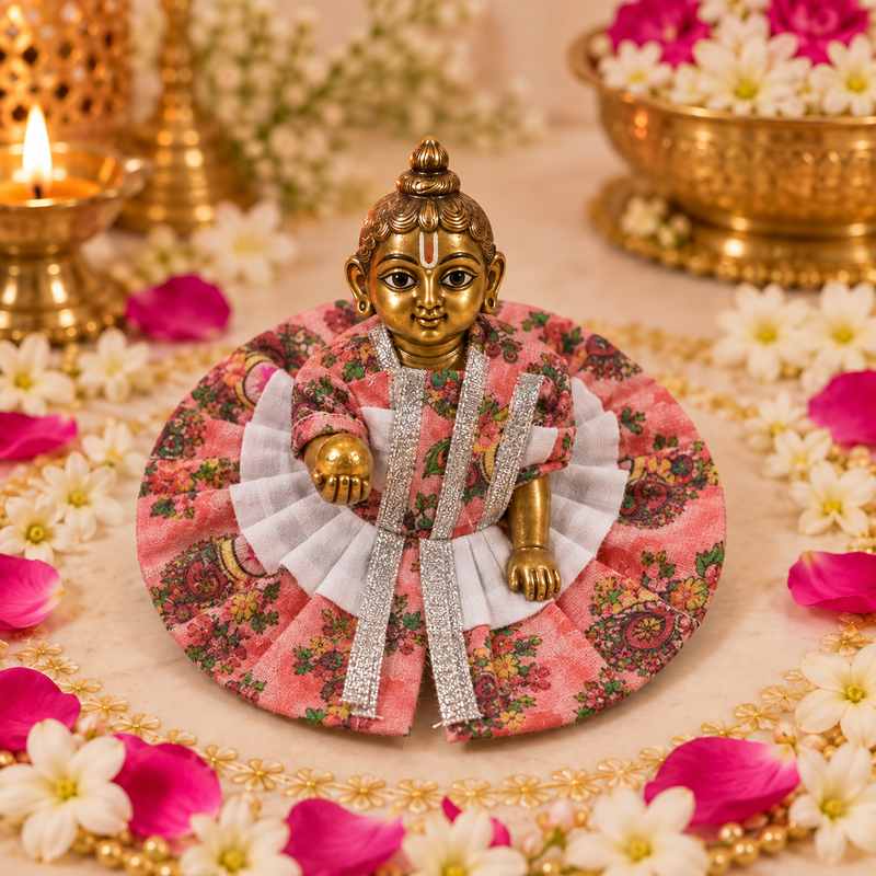 Coral Floral Cotton Size 0 Laddu Gopal Poshak front view