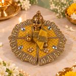 Mustard Mirror Pearl Ruffle Size 0 Laddu Gopal Poshak angled view