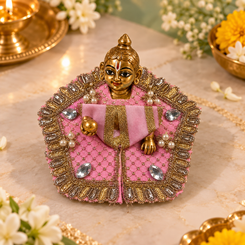 Blush Mirror Pearl Ruffle Size 0 Laddu Gopal Poshak angled view