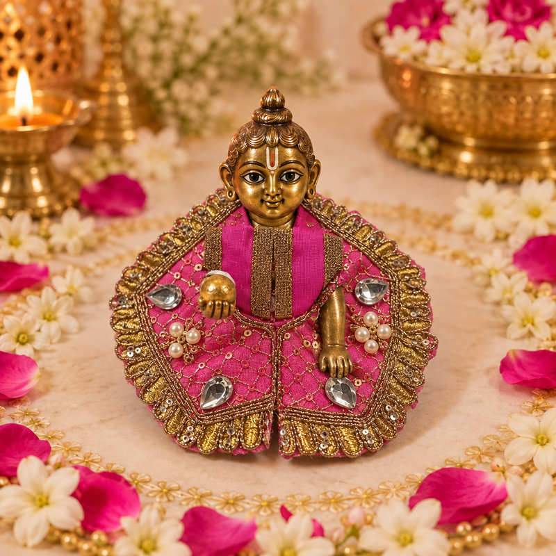 Rani Mirror Pearl Ruffle Size 0 Laddu Gopal Poshak front view
