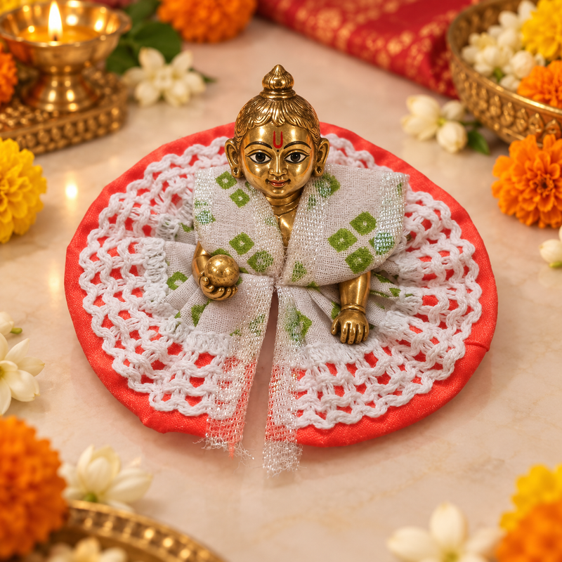 Coral Green Crochet Halo Laddu Gopal Poshak – Size 0 front view