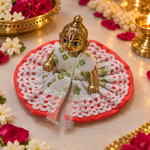 Coral Green Crochet Halo Laddu Gopal Poshak – Size 0 angled view