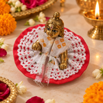 Coral Orange Crochet Halo Laddu Gopal Poshak – Size 0 angled view