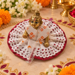 Maroon Orange Crochet Halo Laddu Gopal Poshak – Size 0 angled view