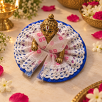Royal Blue Pink Crochet Halo Laddu Gopal Poshak – Size 0 angled view